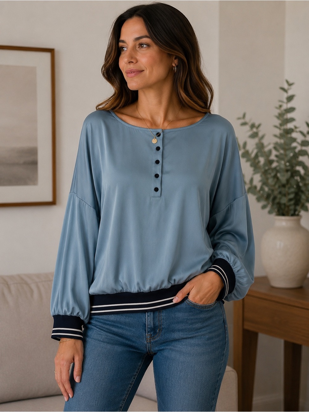 Addition Elle Teal Button-Down Blouse